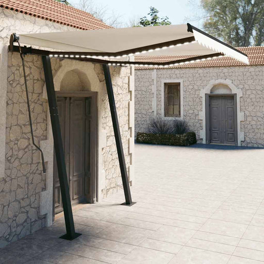 Tenda da Sole Retrattile Manuale con LED 3x2,5 m Crema - homemem39