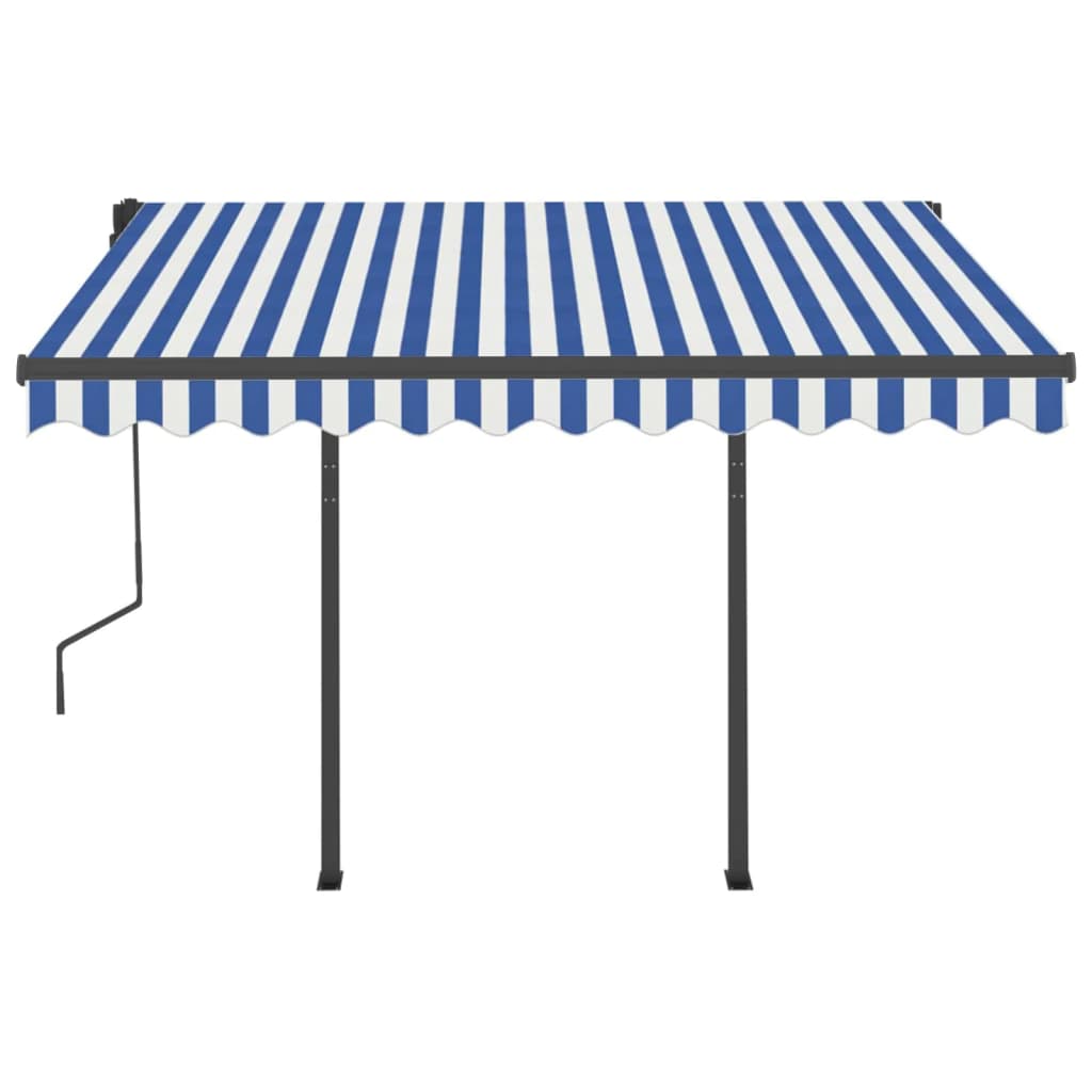 Tenda da Sole Retrattile Automatica con Pali 3x2,5m Blu/ Bianca