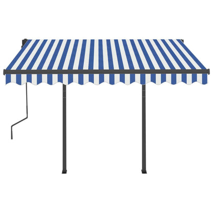 Tenda da Sole Retrattile Automatica con Pali 3x2,5m Blu/ Bianca