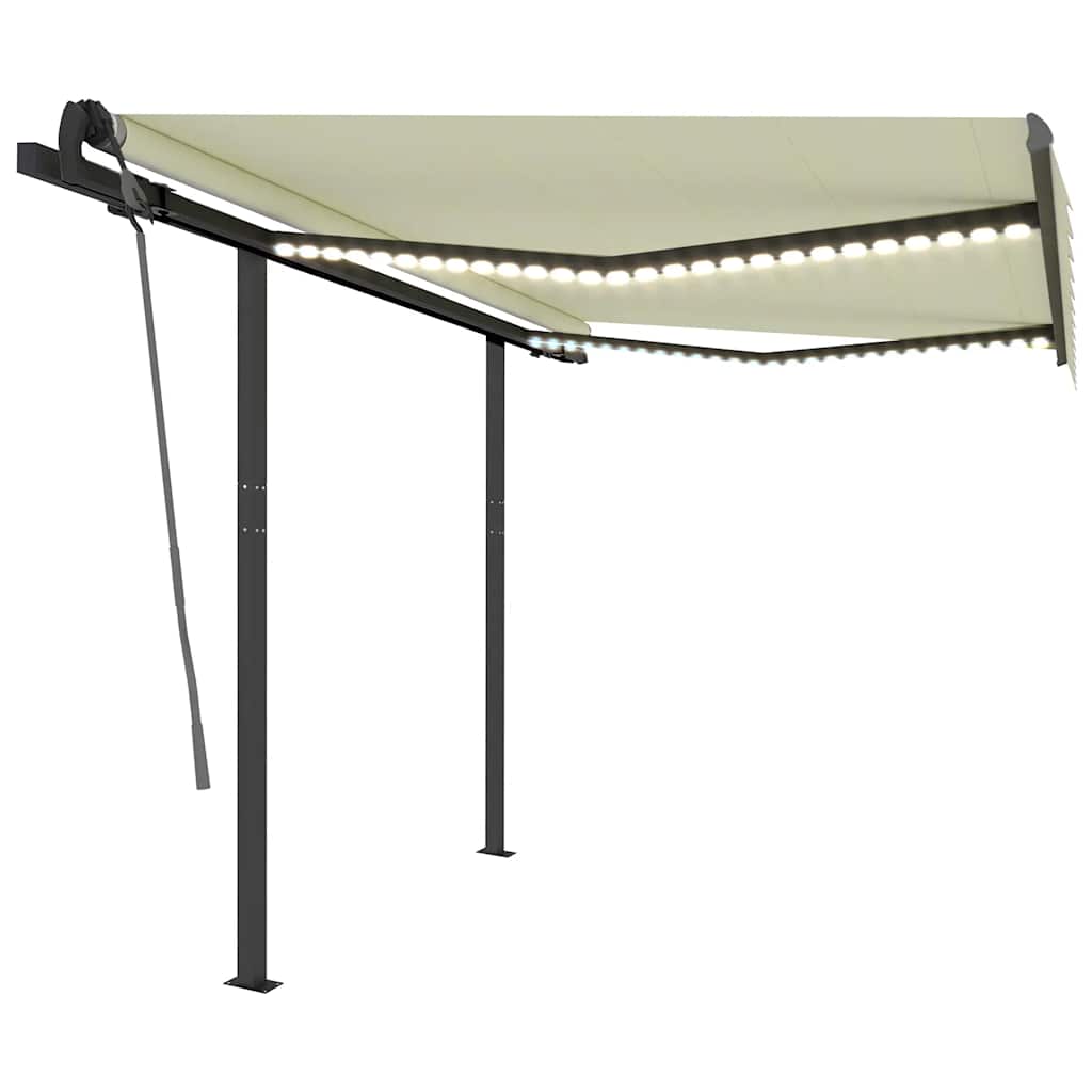 Tenda da Sole Retrattile Manuale con LED 3,5x2,5 m Crema - homemem39