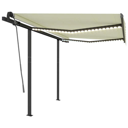 Tenda da Sole Retrattile Manuale con LED 3,5x2,5 m Crema - homemem39