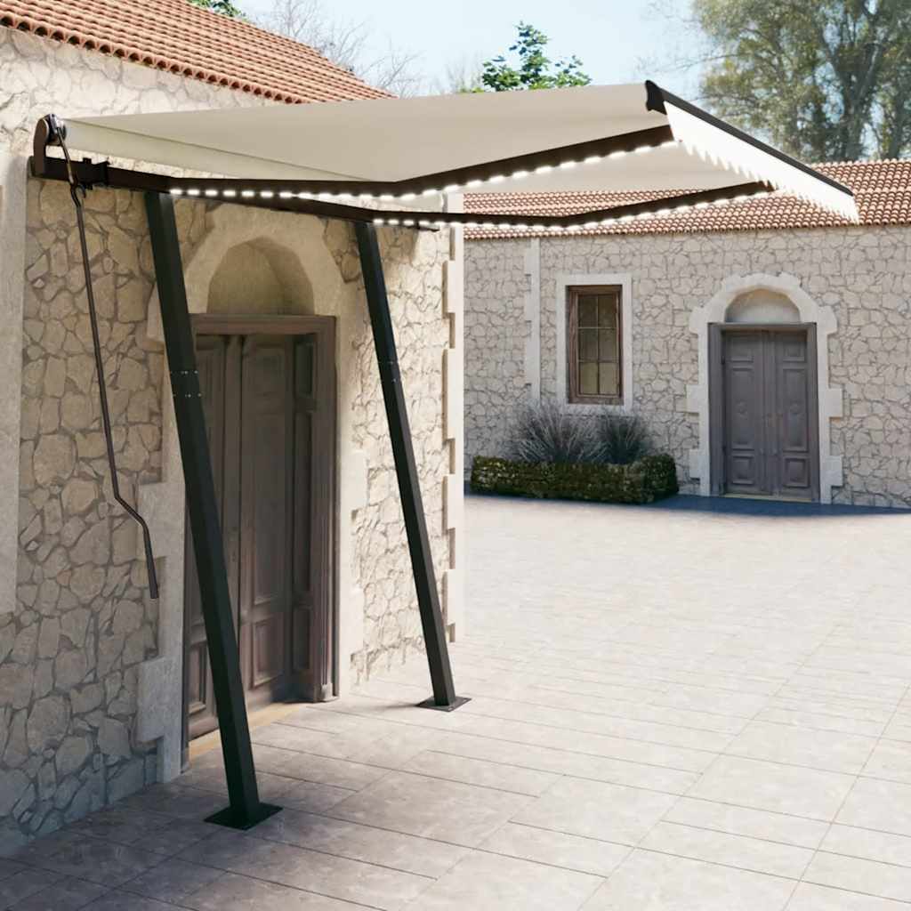 Tenda da Sole Retrattile Manuale con LED 3,5x2,5 m Crema - homemem39