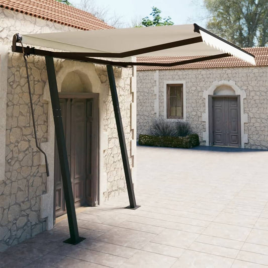 Tenda da Sole Retrattile Automatica con Pali 3,5x2,5 m Crema