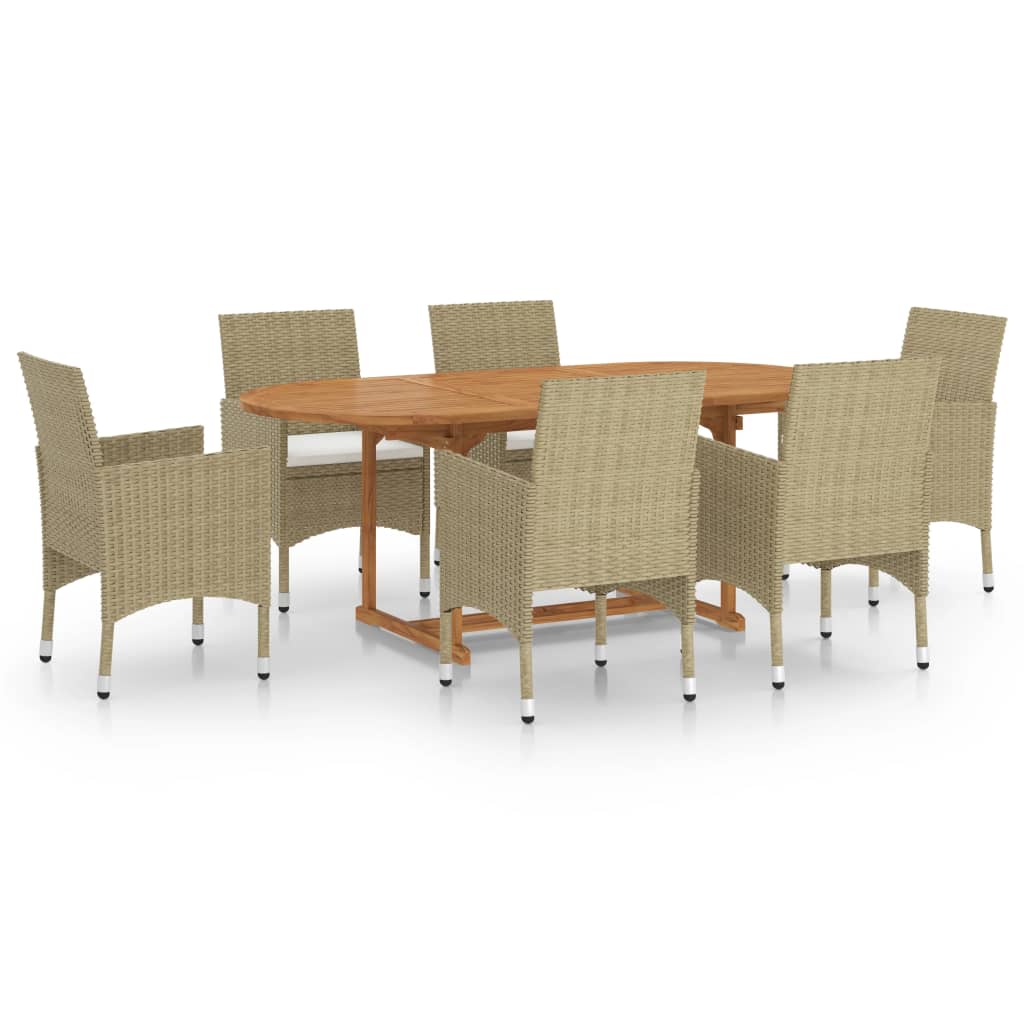 Set Mobili da Pranzo per Giardino 7 pz in Polyrattan Beige - homemem39