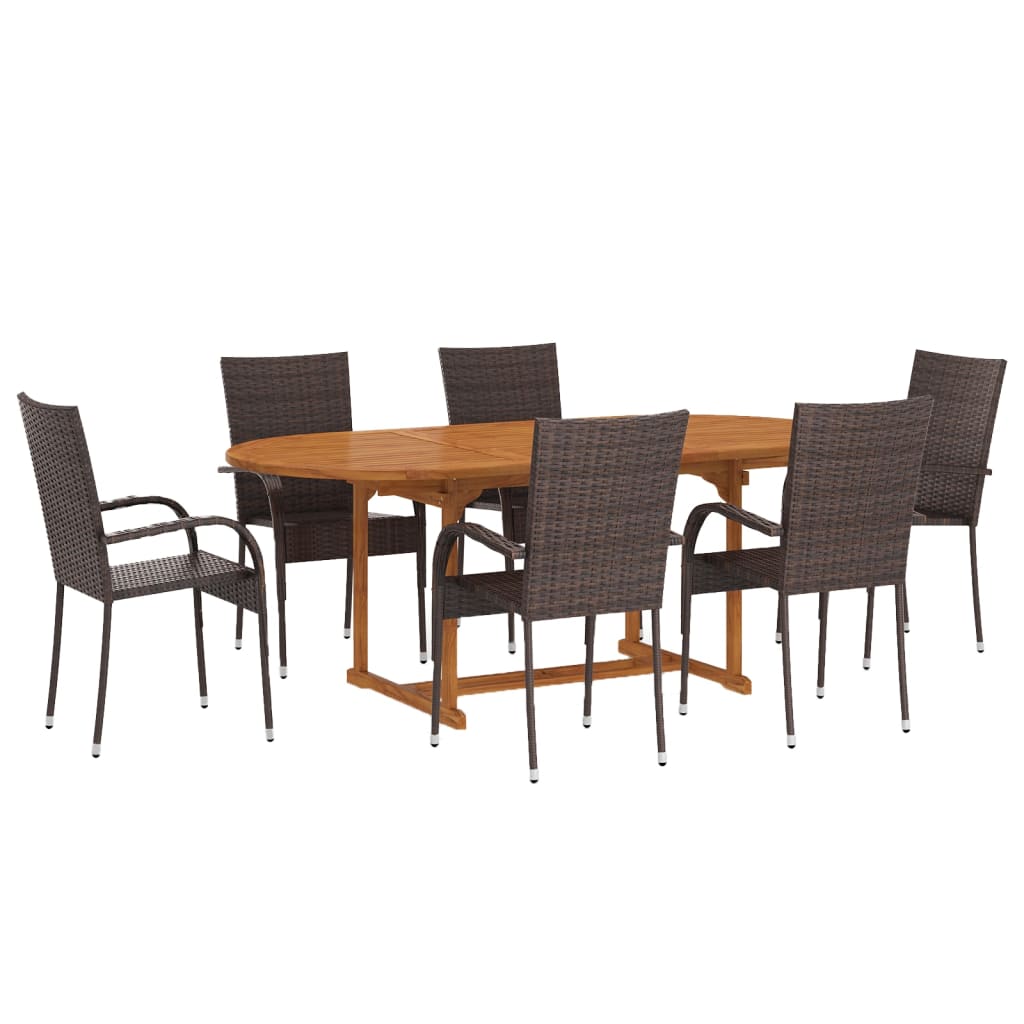 Set Mobili da Pranzo Giardino 7 pz in Polyrattan Marrone - homemem39