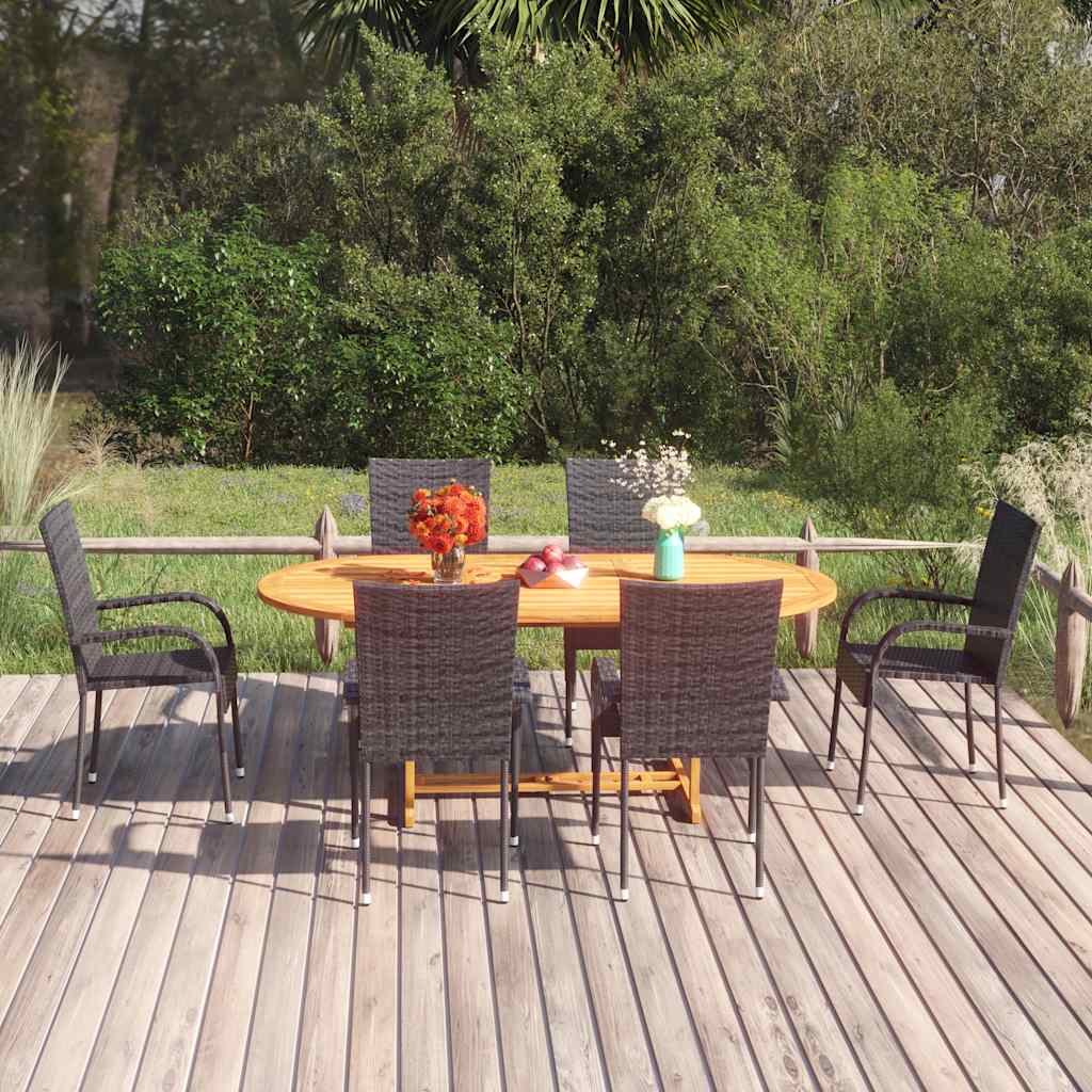 Set Mobili da Pranzo per Giardino 7 pz in Polyrattan Nero | homemem39
