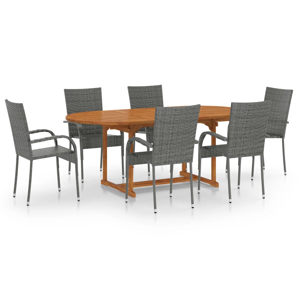 Set Mobili da Pranzo Giardino 7 pz in Polyrattan Grigio - homemem39