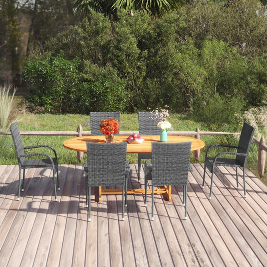 Set Mobili da Pranzo Giardino 7 pz in Polyrattan Grigio - homemem39