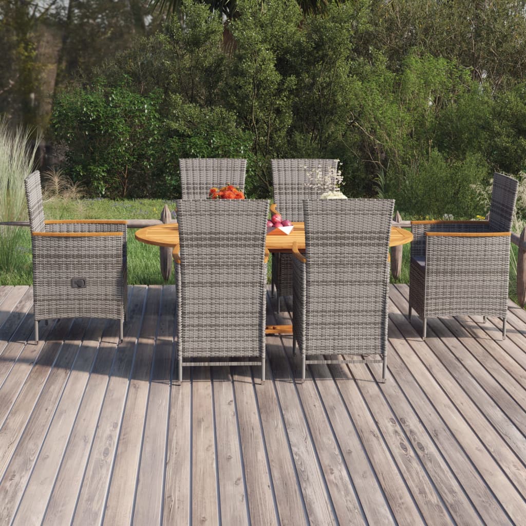 Set Mobili da Pranzo per Giardino 7 pz in Polyrattan Grigio - homemem39