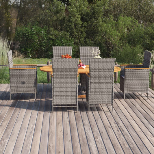 Set Mobili da Pranzo per Giardino 7 pz in Polyrattan Grigio - homemem39