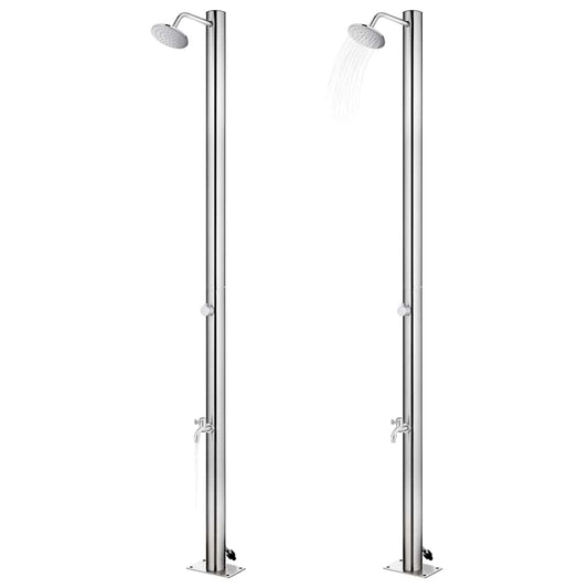 Doccia da Giardino con Base Grigia 220 cm in Acciaio Inox