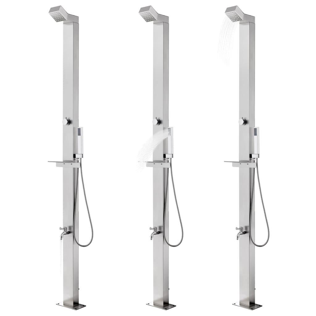 Doccia da Giardino con Base Grigia 225 cm in Acciaio Inox | homemem39