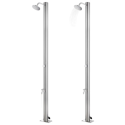 Doccia da Giardino con Base Grigia 220 cm in Acciaio Inox