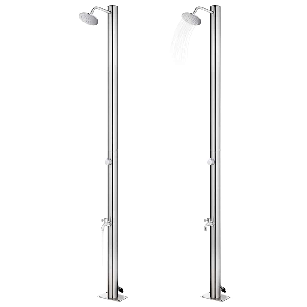 Doccia da Giardino con Base Grigia 220 cm in Acciaio Inox