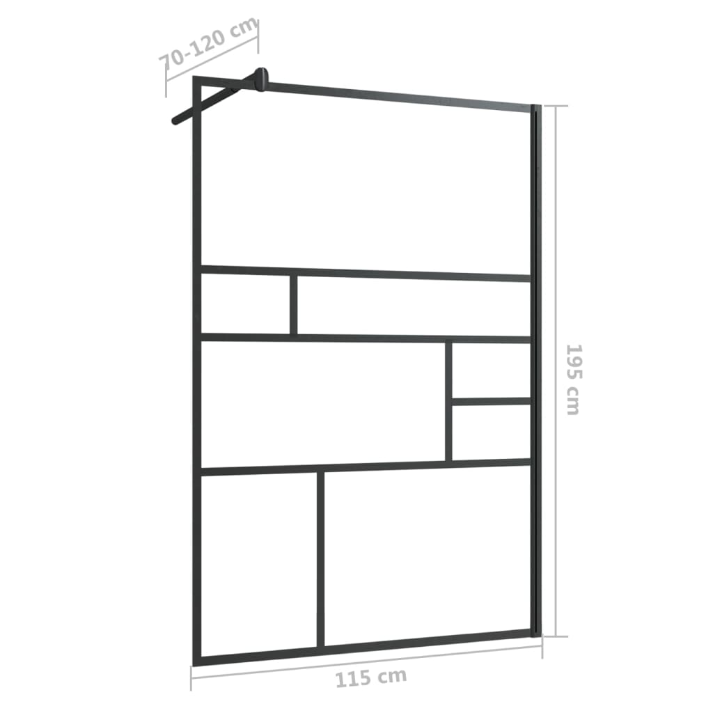 Parete Doccia Walk-in in Vetro Trasparente ESG Nera 115x195 cm