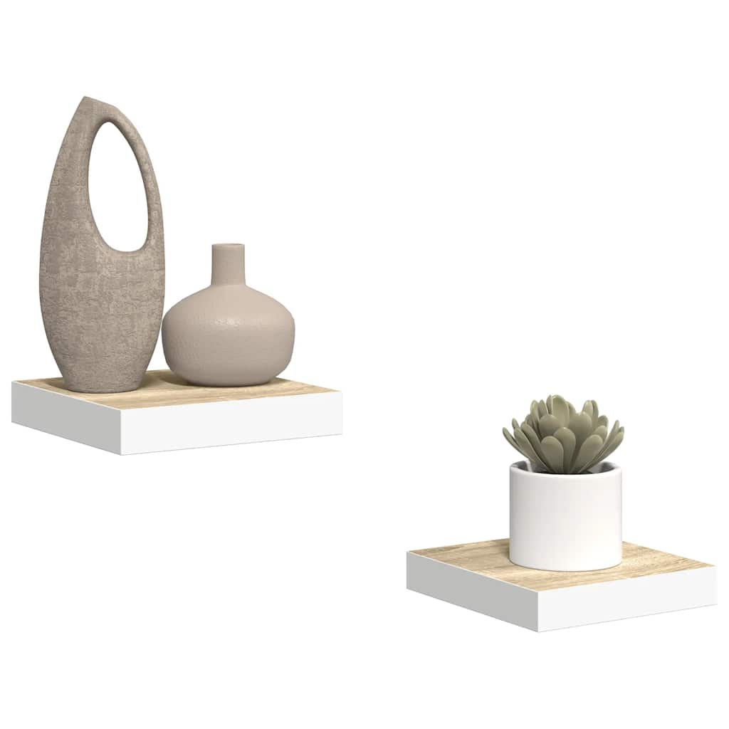 Scaffali a Parete 2 pz Rovere e Bianco 23x23,5x3,8 cm in MDF | homemem39