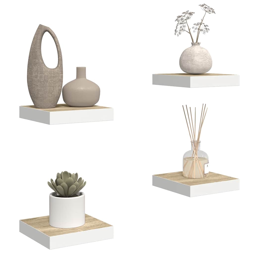 Scaffali a Parete 4 pz Rovere e Bianco 23x23,5x3,8 cm in MDF | homemem39