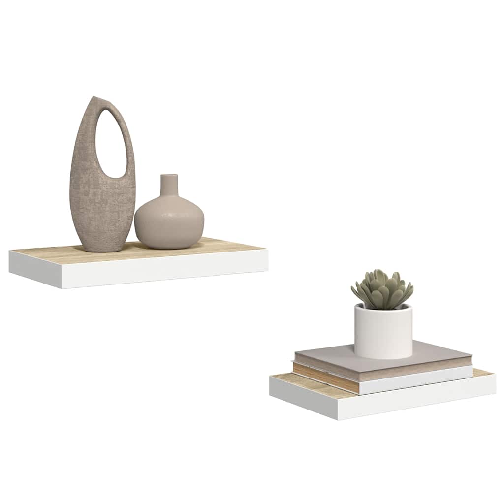 Scaffali a Parete 2 pz Rovere e Bianco 40x23,5x3,8 cm in MDF | homemem39