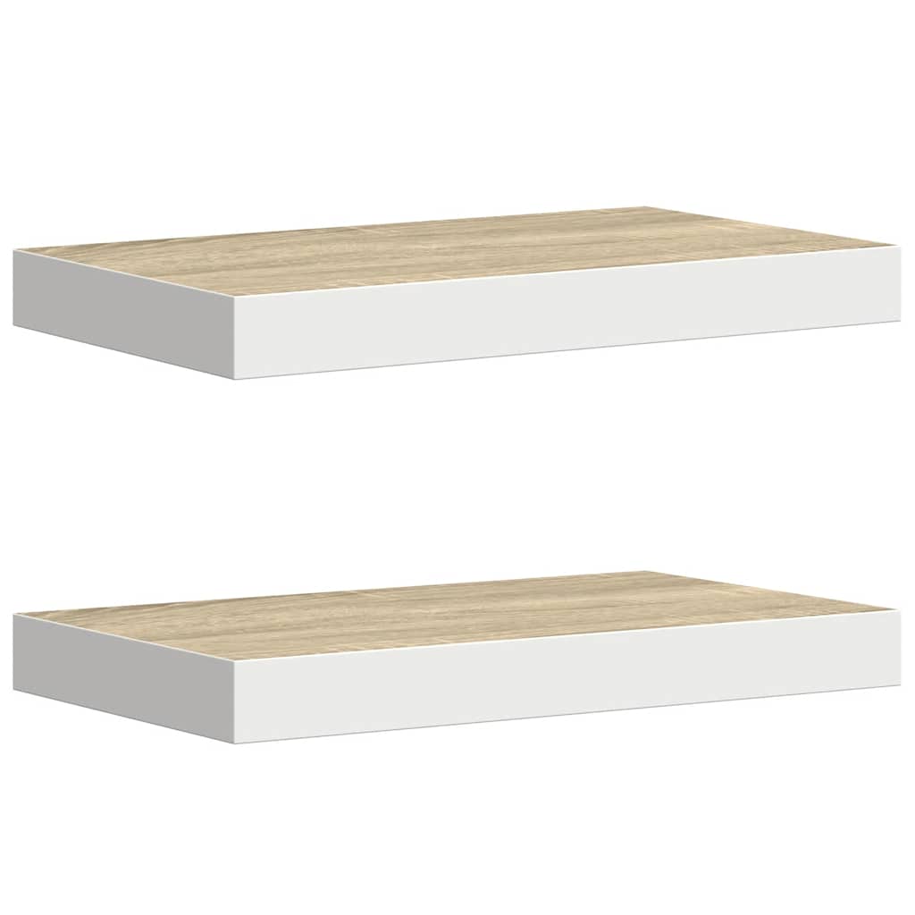 Scaffali a Parete 2 pz Rovere e Bianco 50x23x3,8 cm in MDF | homemem39