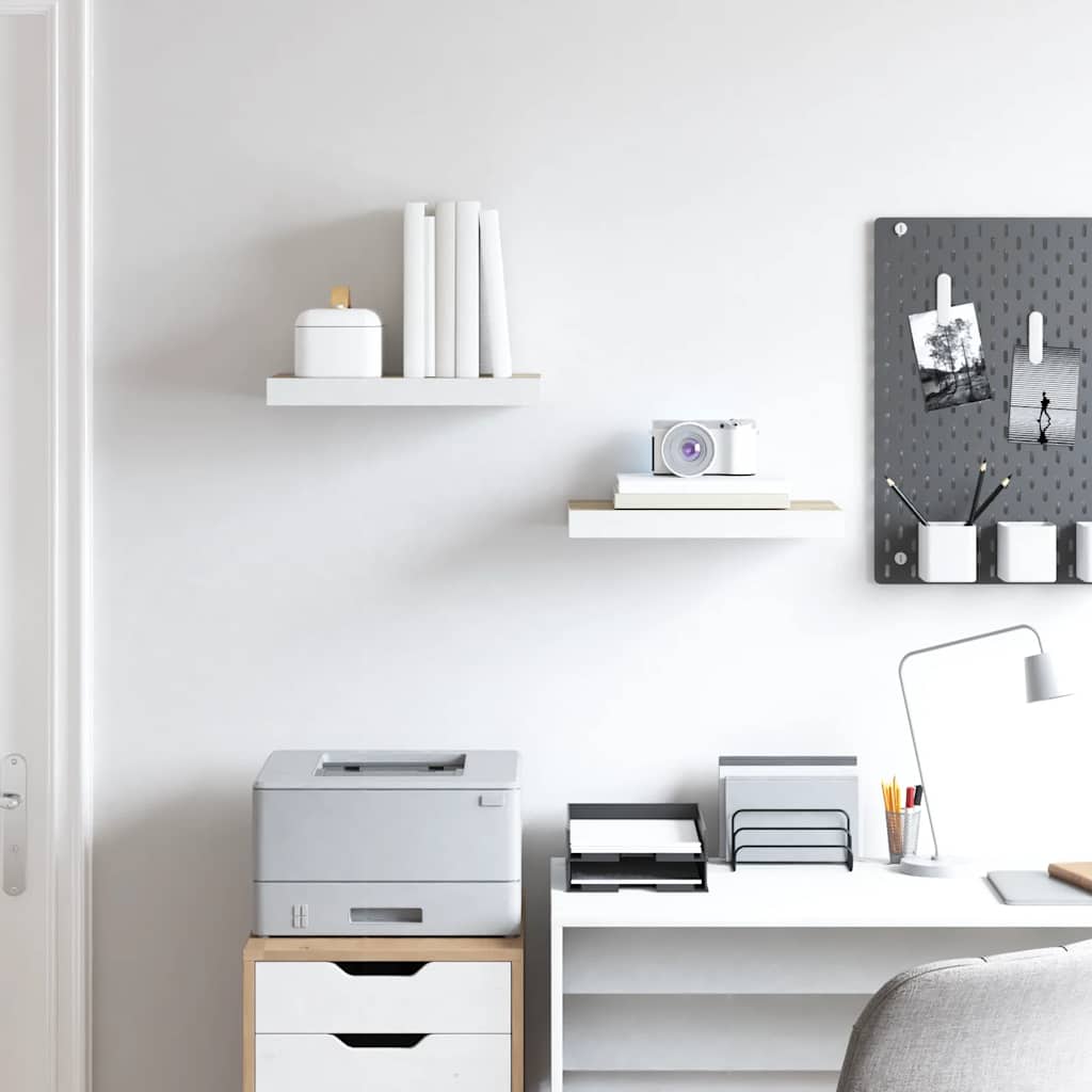 Scaffali a Parete 2 pz Rovere e Bianco 50x23x3,8 cm in MDF | homemem39
