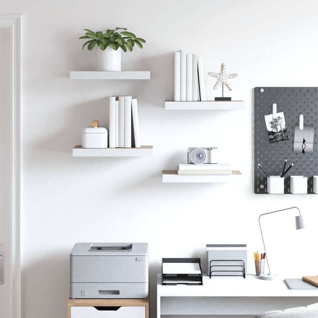 Scaffali a Parete 4 pz Rovere e Bianco 50x23,5x3,8 cm in MDF | homemem39