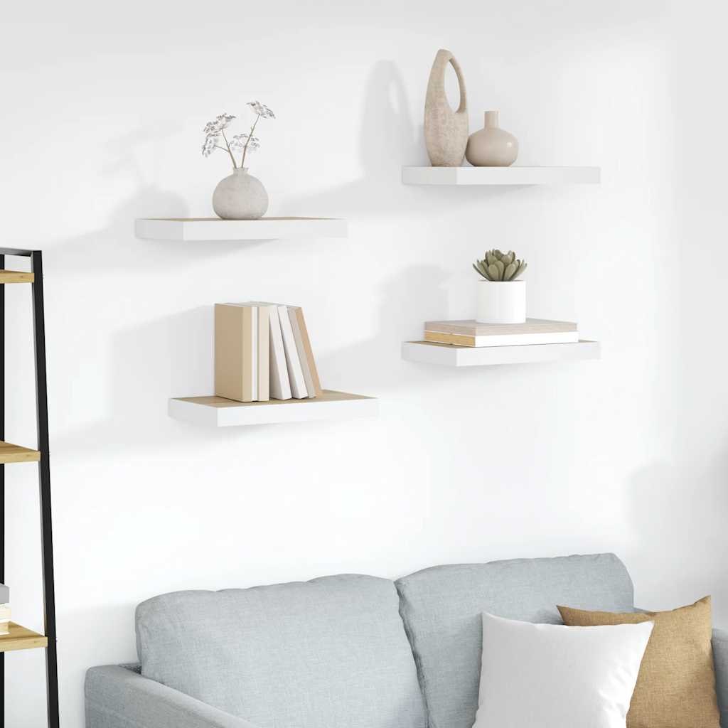 Scaffali a Parete 4 pz Rovere e Bianco 50x23,5x3,8 cm in MDF | homemem39