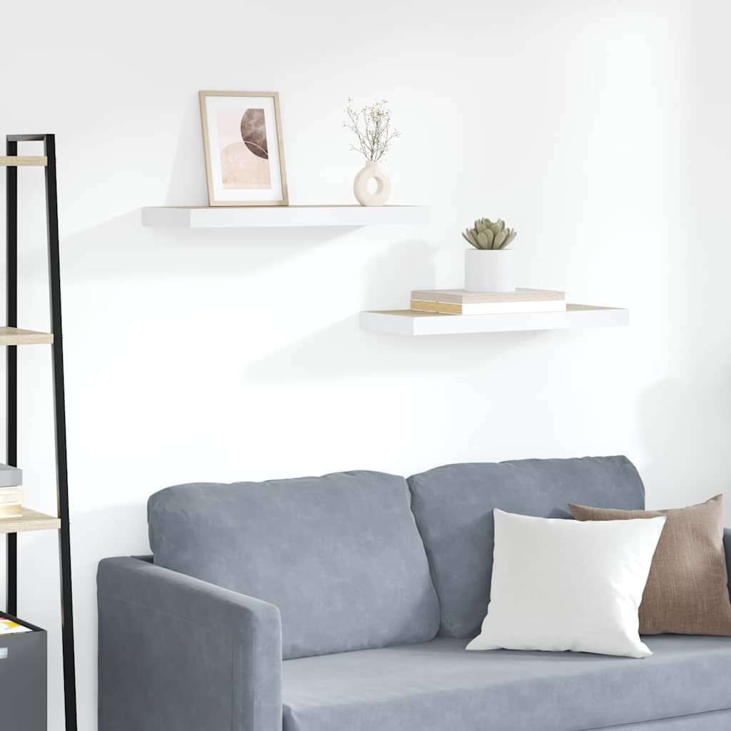 Scaffali a Parete 2 pz Rovere e Bianco 60x23,5x3,8 cm in MDF | homemem39