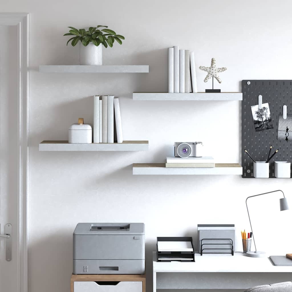 Scaffali a Parete 4 pz Rovere e Bianco 60x23,5x3,8 cm in MDF
