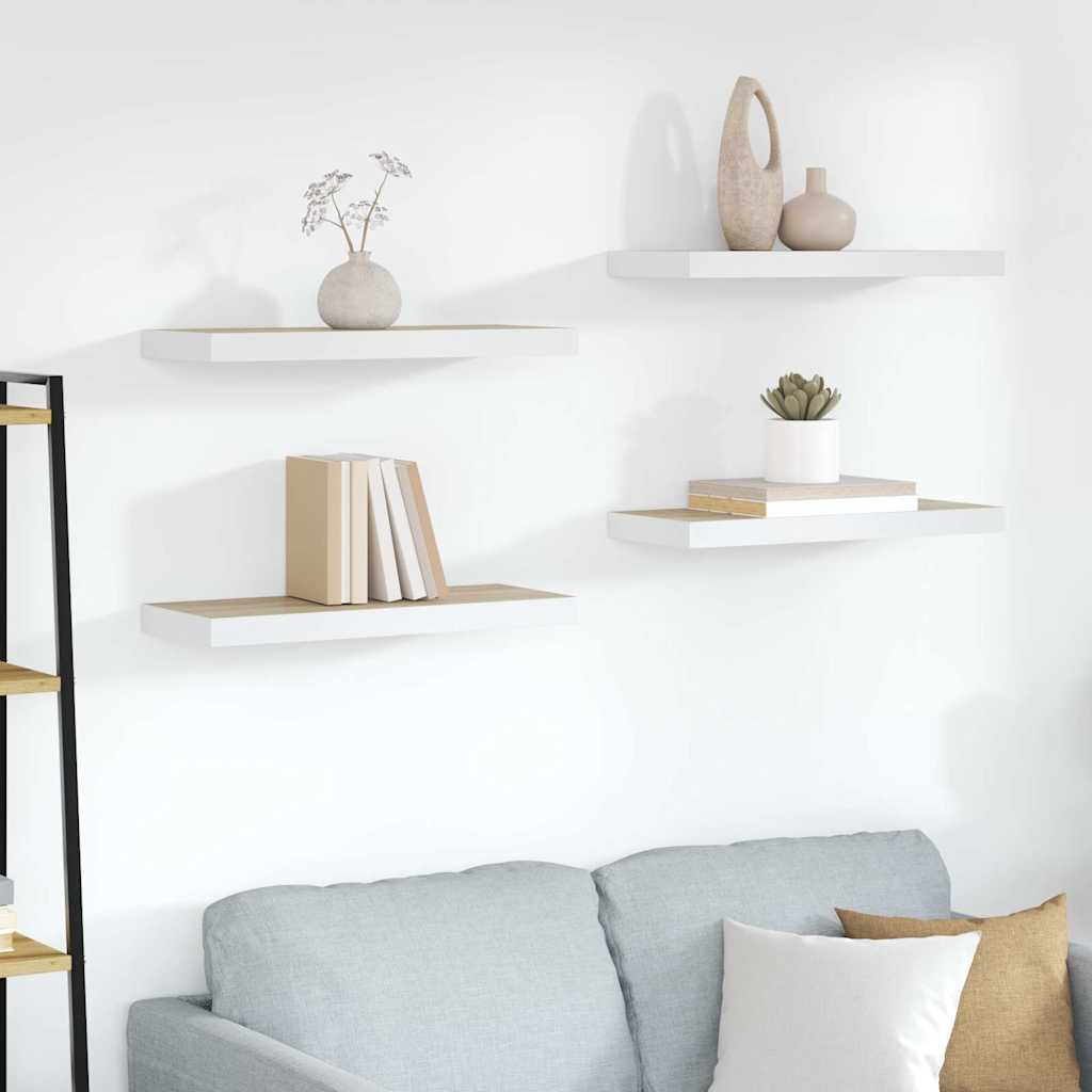 Scaffali a Parete 4 pz Rovere e Bianco 60x23,5x3,8 cm in MDF | homemem39