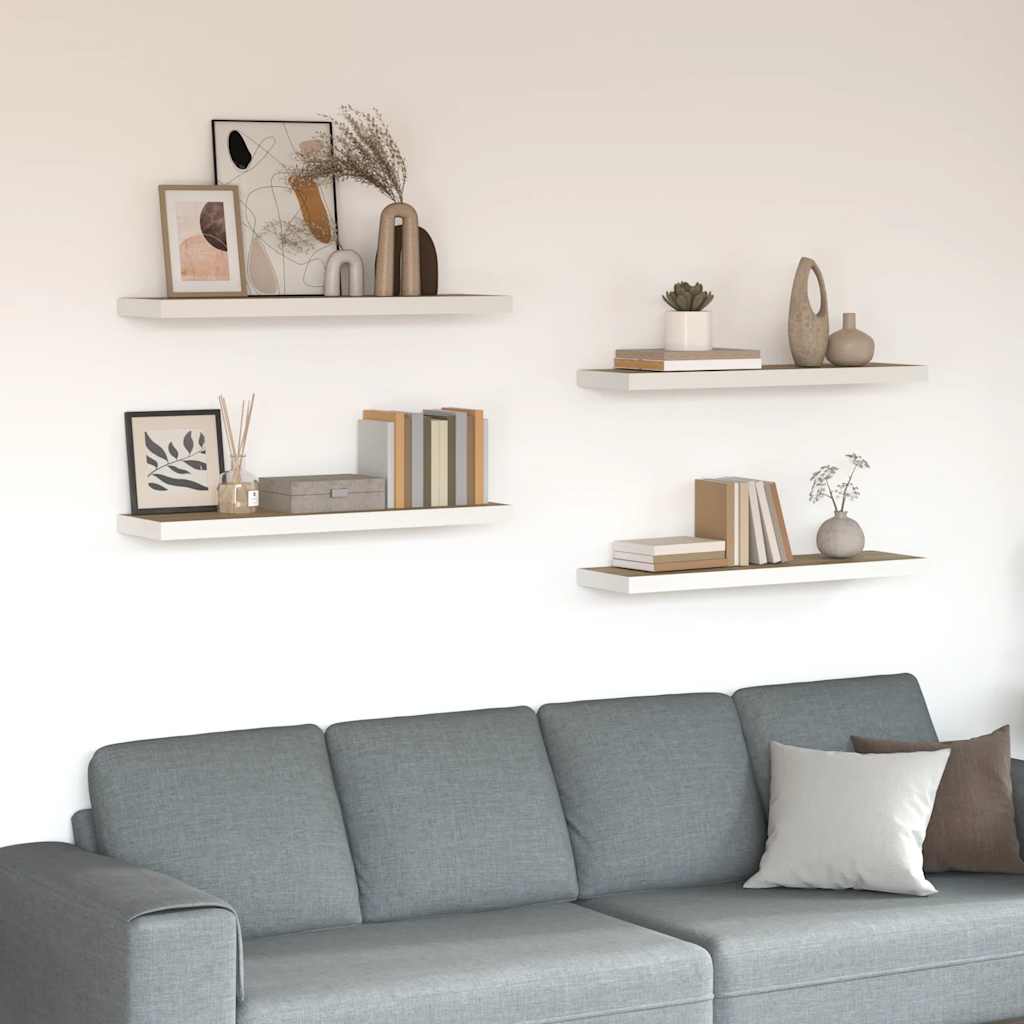 Scaffali a Parete 4 pz Rovere e Bianco 80x23,5x3,8 cm in MDF | homemem39