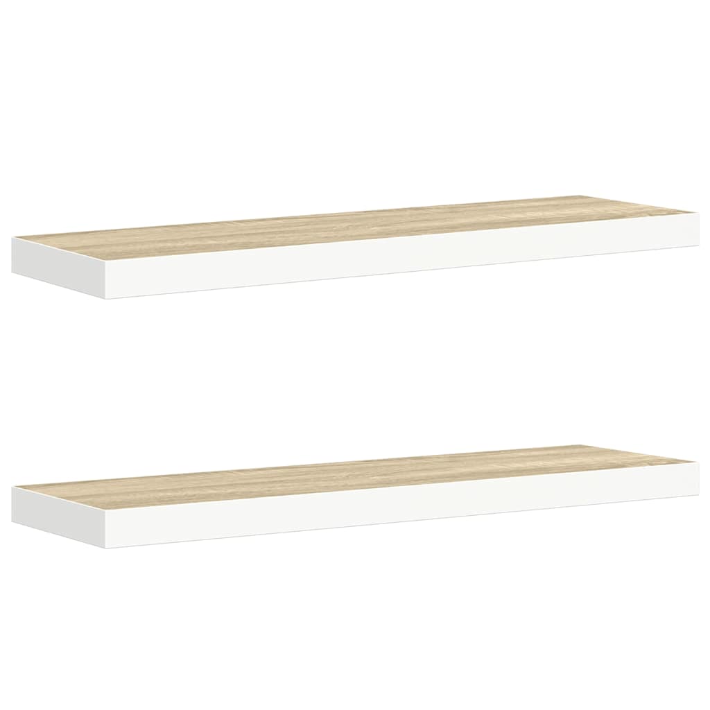 Scaffali a Parete 2 pz Rovere e Bianco 90x23,5x3,8 cm in MDF