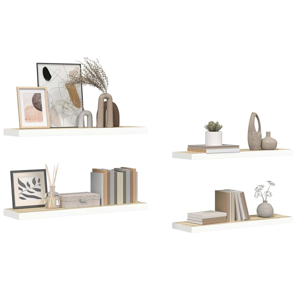 Scaffali a Parete 4 pz Rovere e Bianco 90x23,5x3,8 cm in MDF | homemem39