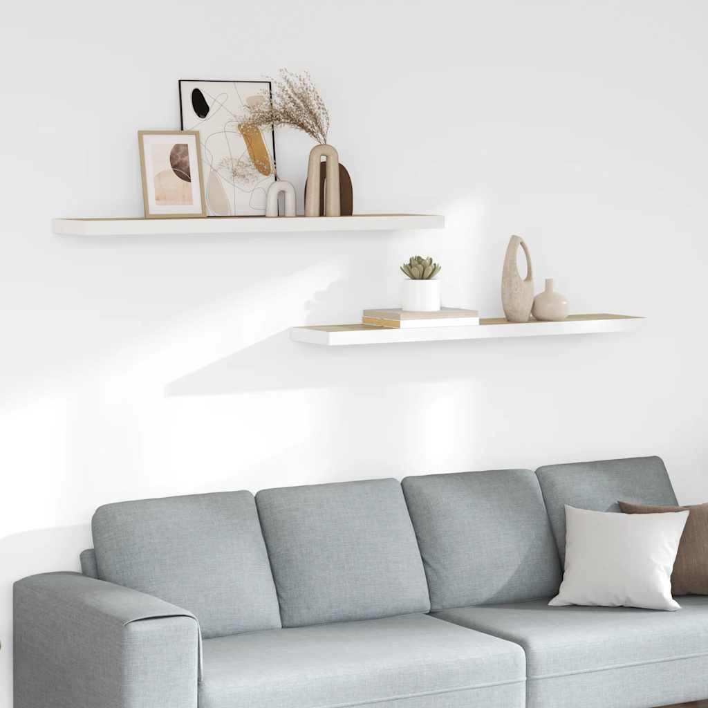 Scaffali a Parete 2 pz Rovere e Bianco 120x23,5x3,8 cm in MDF | homemem39