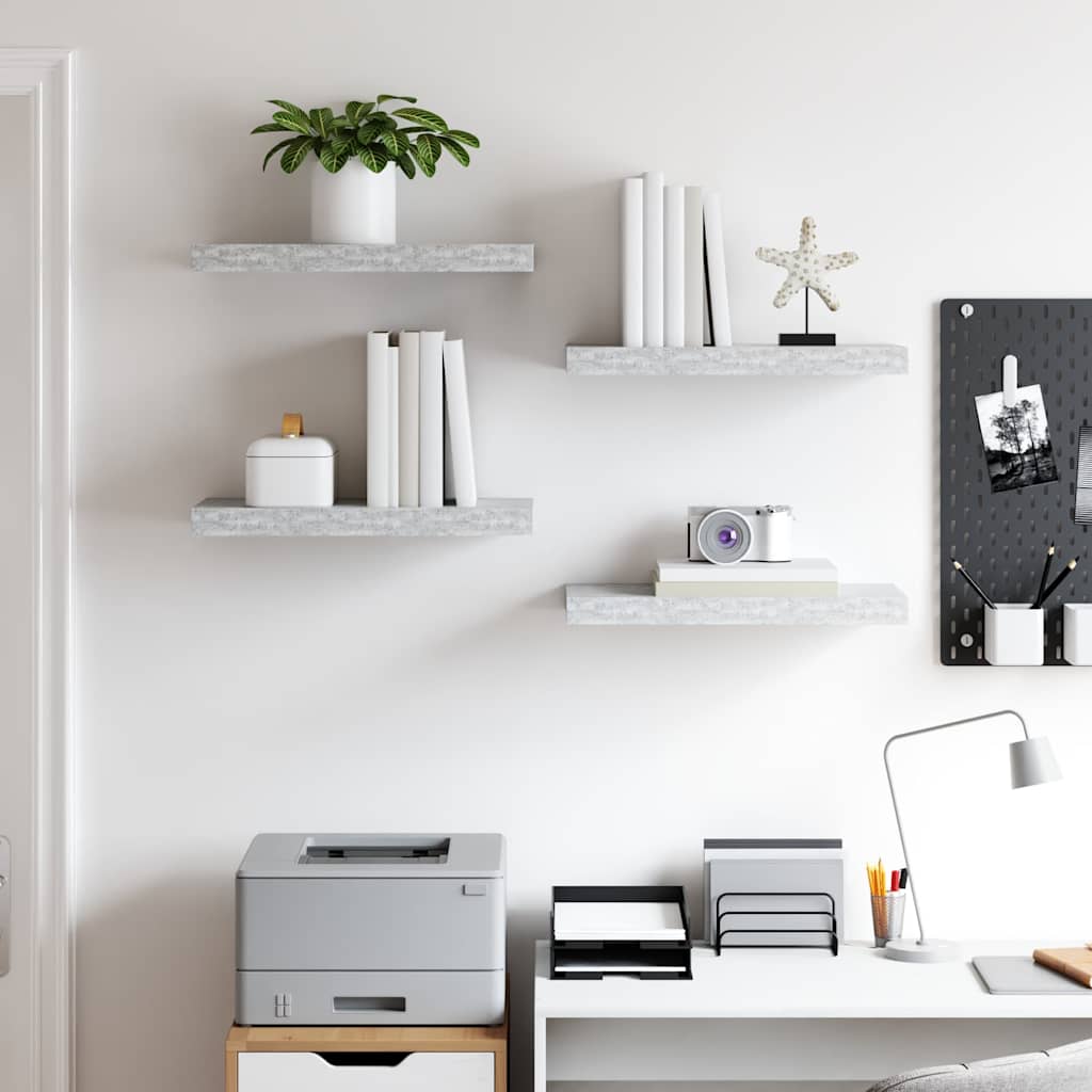 Scaffali a Parete 4 pz Grigio Cemento 50x23,5x3,8 cm in MDF | homemem39