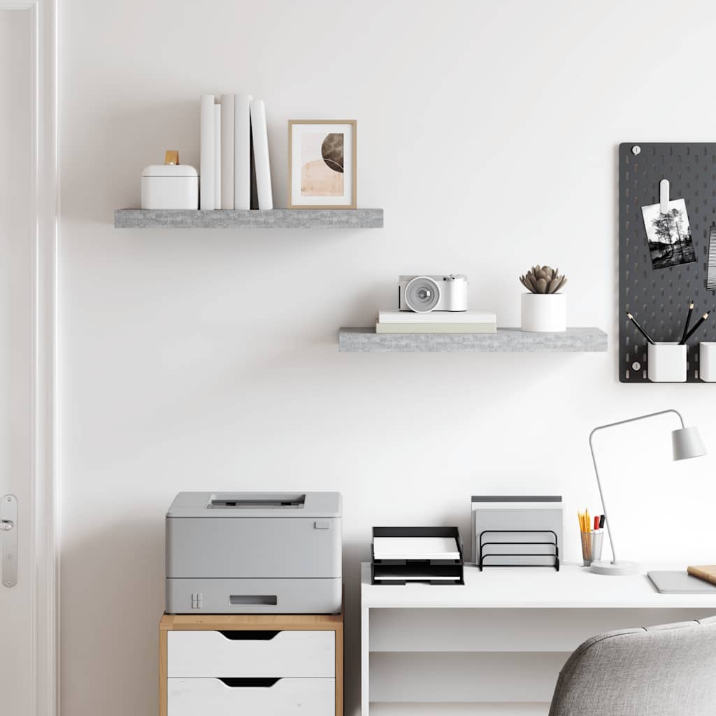 Scaffali a Parete 2 pz Grigio Cemento 60x23,5x3,8 cm in MDF | homemem39