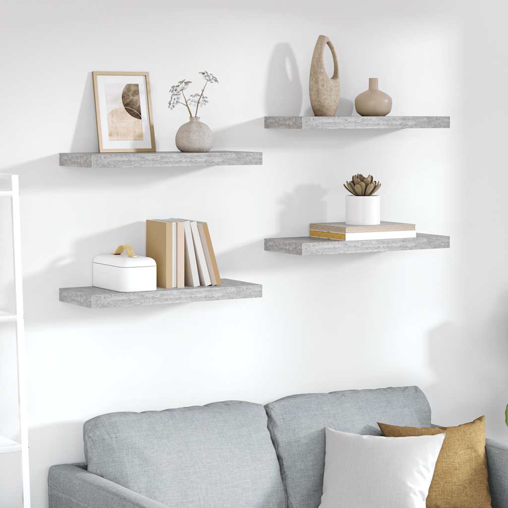 Scaffali a Parete 4 pz Grigio Cemento 60x23,5x3,8 cm in MDF | homemem39