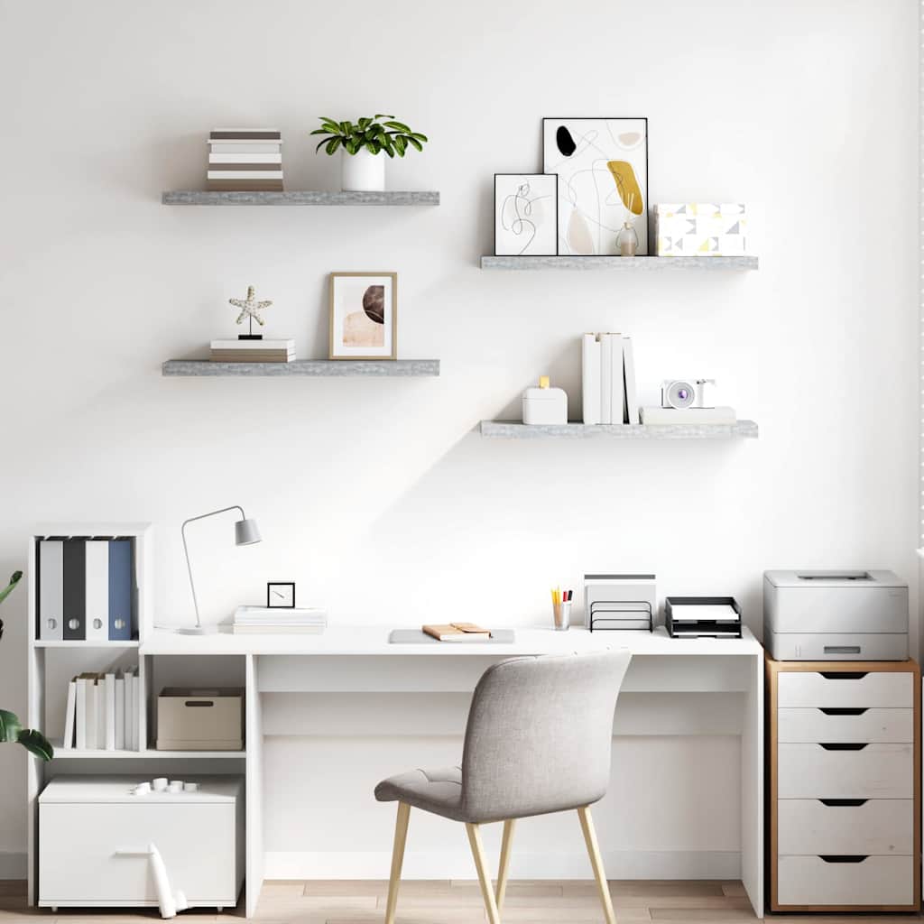 Scaffali a Parete 4 pz Grigio Cemento 80x23,5x3,8 cm in MDF | homemem39