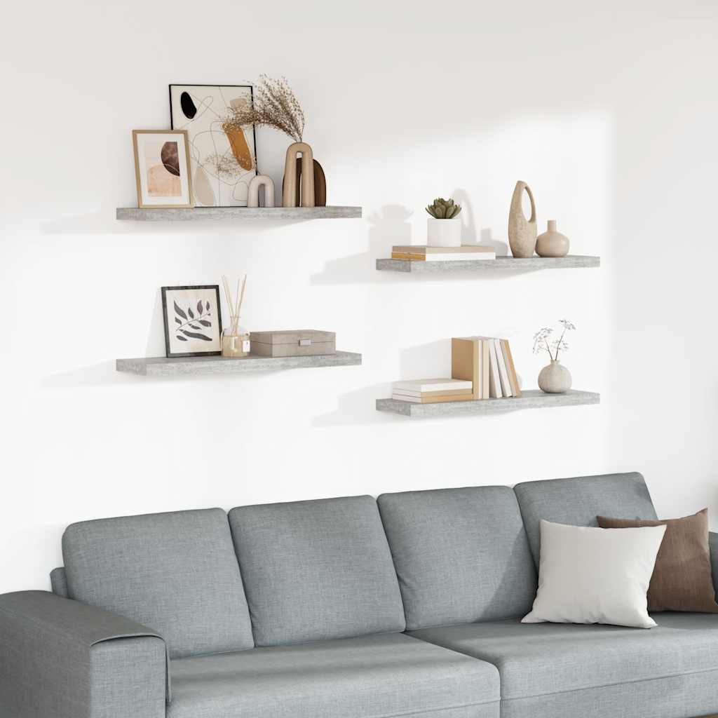 Scaffali a Parete 4 pz Grigio Cemento 80x23,5x3,8 cm in MDF | homemem39
