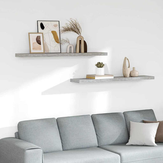 Scaffali a Parete 2 pz Grigio Cemento 120x23,5x3,8 cm in MDF