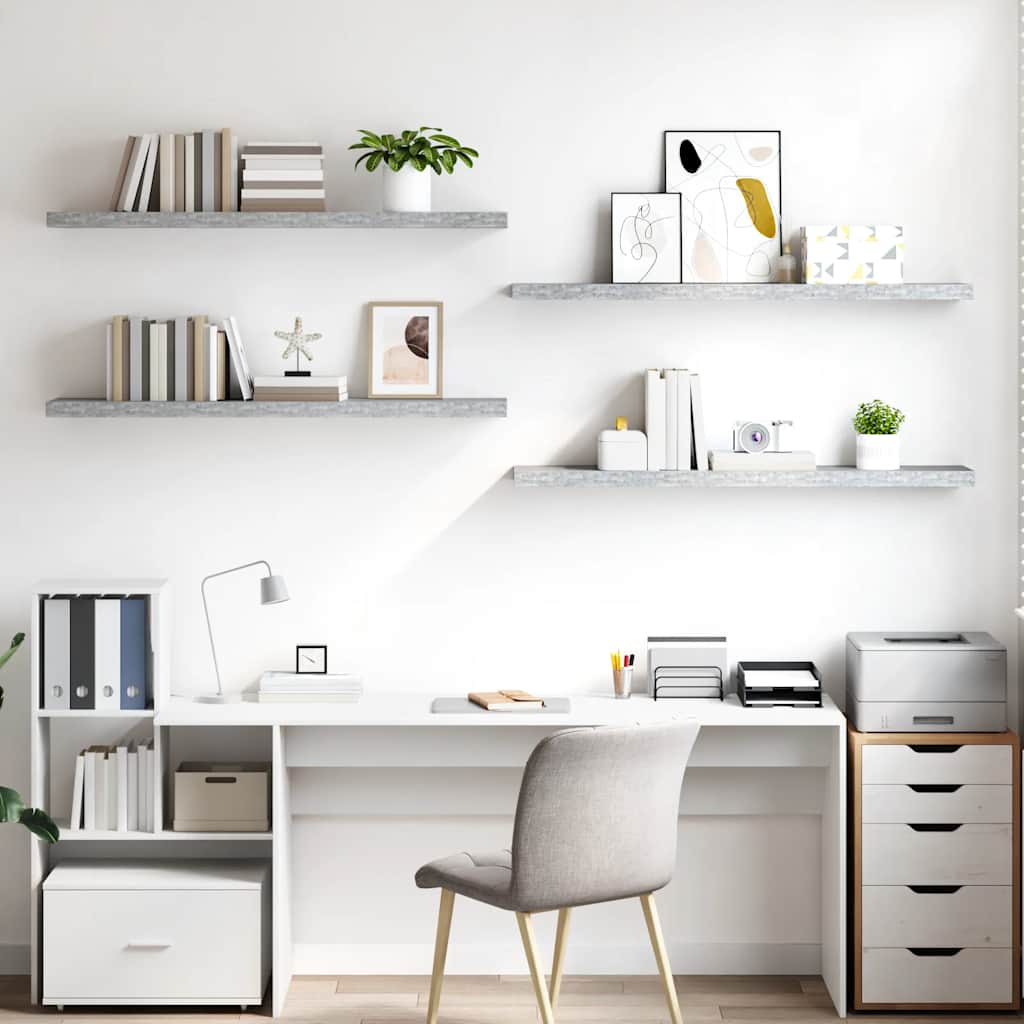 Scaffali a Parete 4 pz Grigio Cemento 120x23,5x3,8 cm in MDF | homemem39