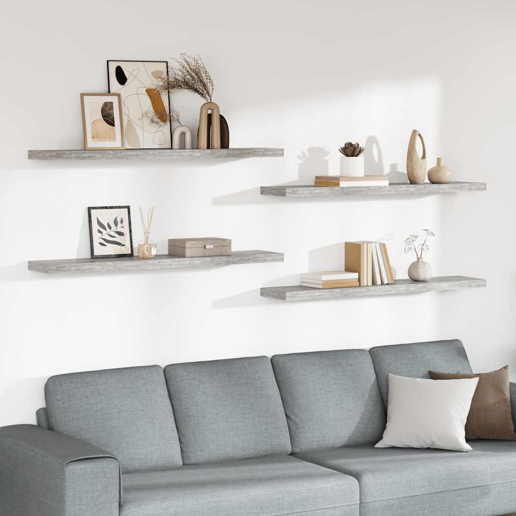 Scaffali a Parete 4 pz Grigio Cemento 120x23,5x3,8 cm in MDF | homemem39