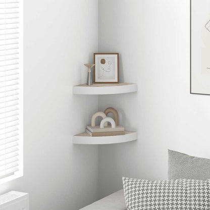 Mensole Angolari 2pz Rovere e Bianco 25x25x3,8 cm in MDF | homemem39