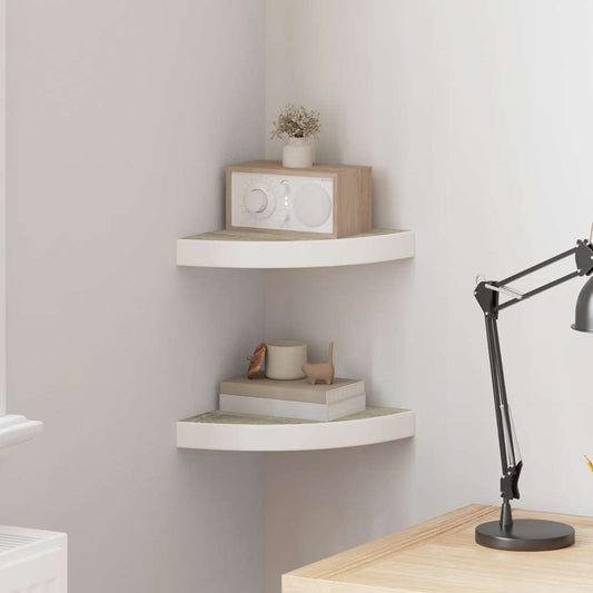 Mensole Angolari 2pz Rovere e Bianco 25x25x3,8 cm in MDF | homemem39