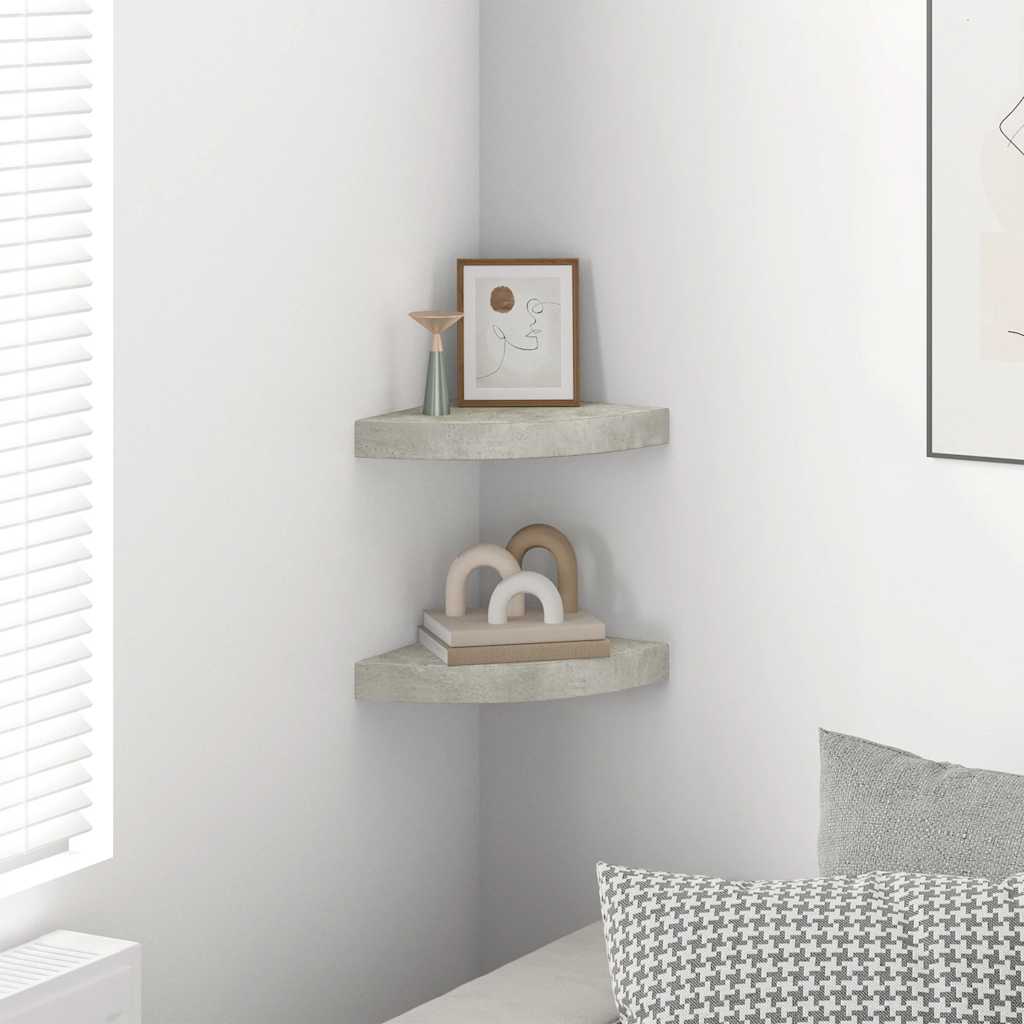 Mensole Angolari 2pz Grigio Cemento 25x25x3,8 cm in MDF | homemem39