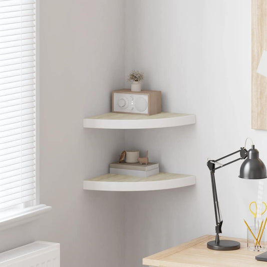 Mensole Angolari 2pz Rovere e Bianco 35x35x3,8 cm in MDF | homemem39