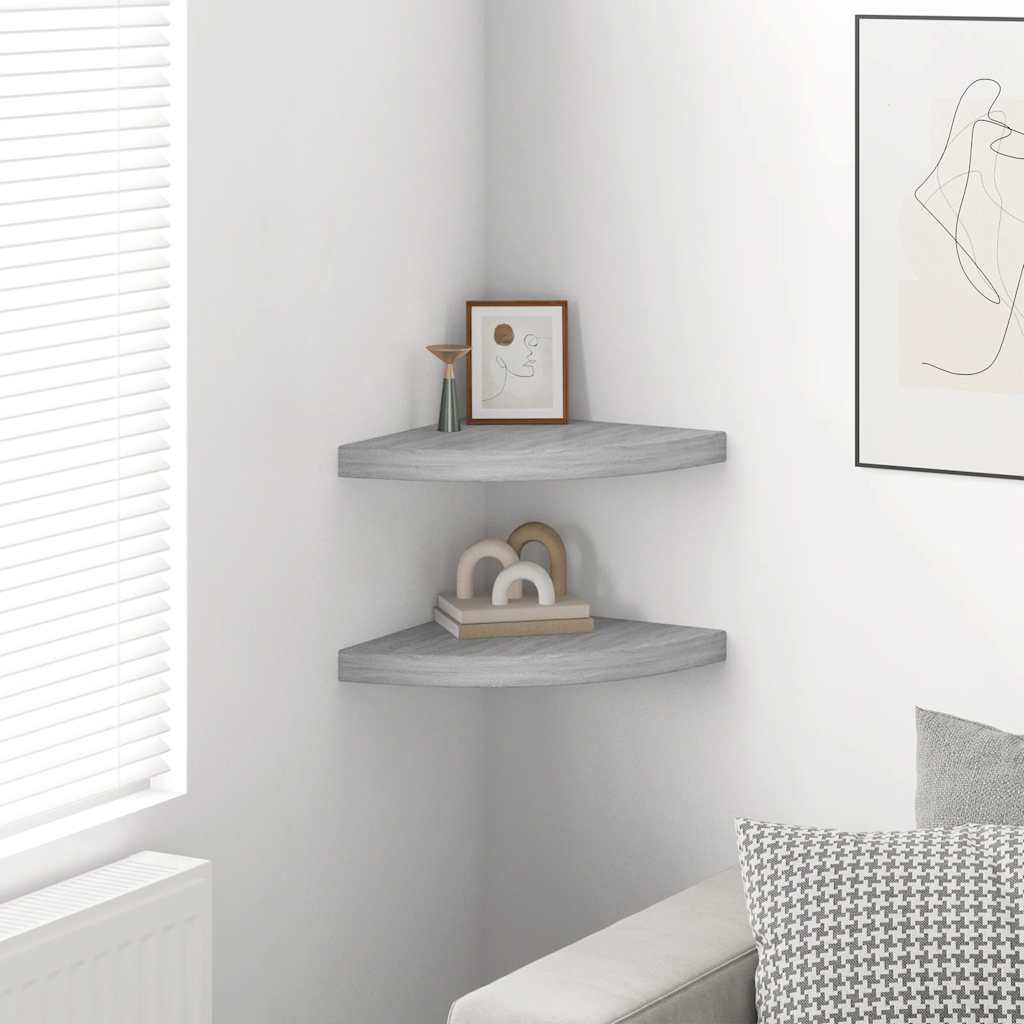 Mensole Angolari 2pz Grigio Cemento 35x35x3,8 cm in MDF | homemem39