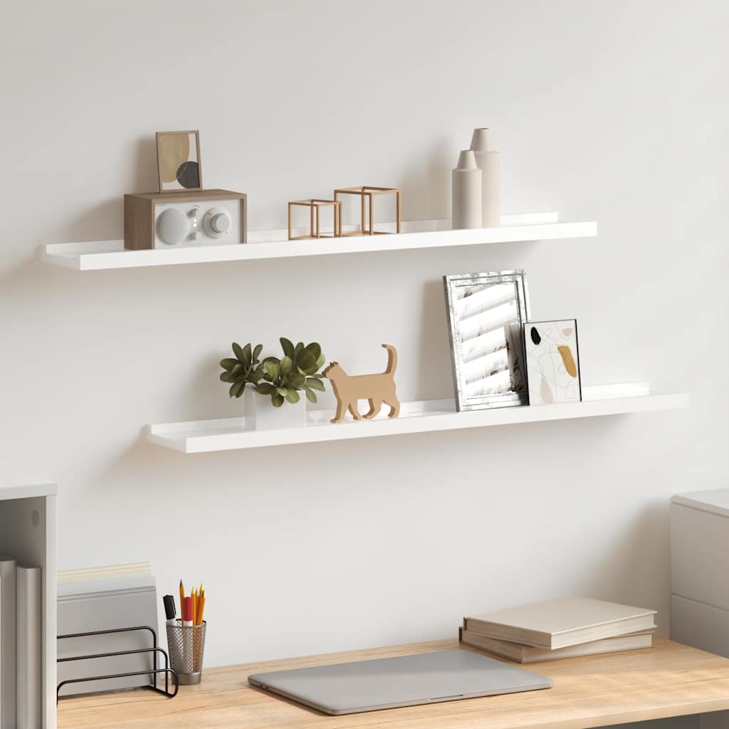 Mensole da Parete 2 pz Bianco Lucido 80x9x3 cm | homemem39