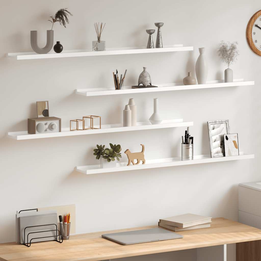 Mensole da Parete 4 pz Bianco Lucido 100x9x3 cm | homemem39