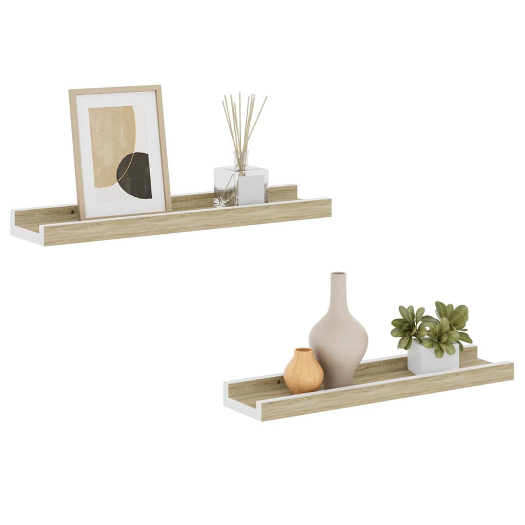 Mensole da Parete 2 pz Bianco e Rovere Sonoma 40x9x3 cm