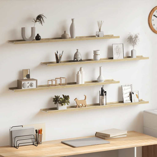 Mensole da Parete 4 pz Bianco e Rovere Sonoma 100x9x3 cm | homemem39
